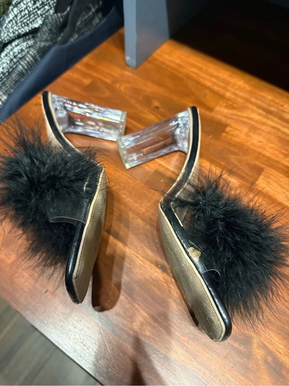 Black Feather Slide Heels - Women's Elegant Mule